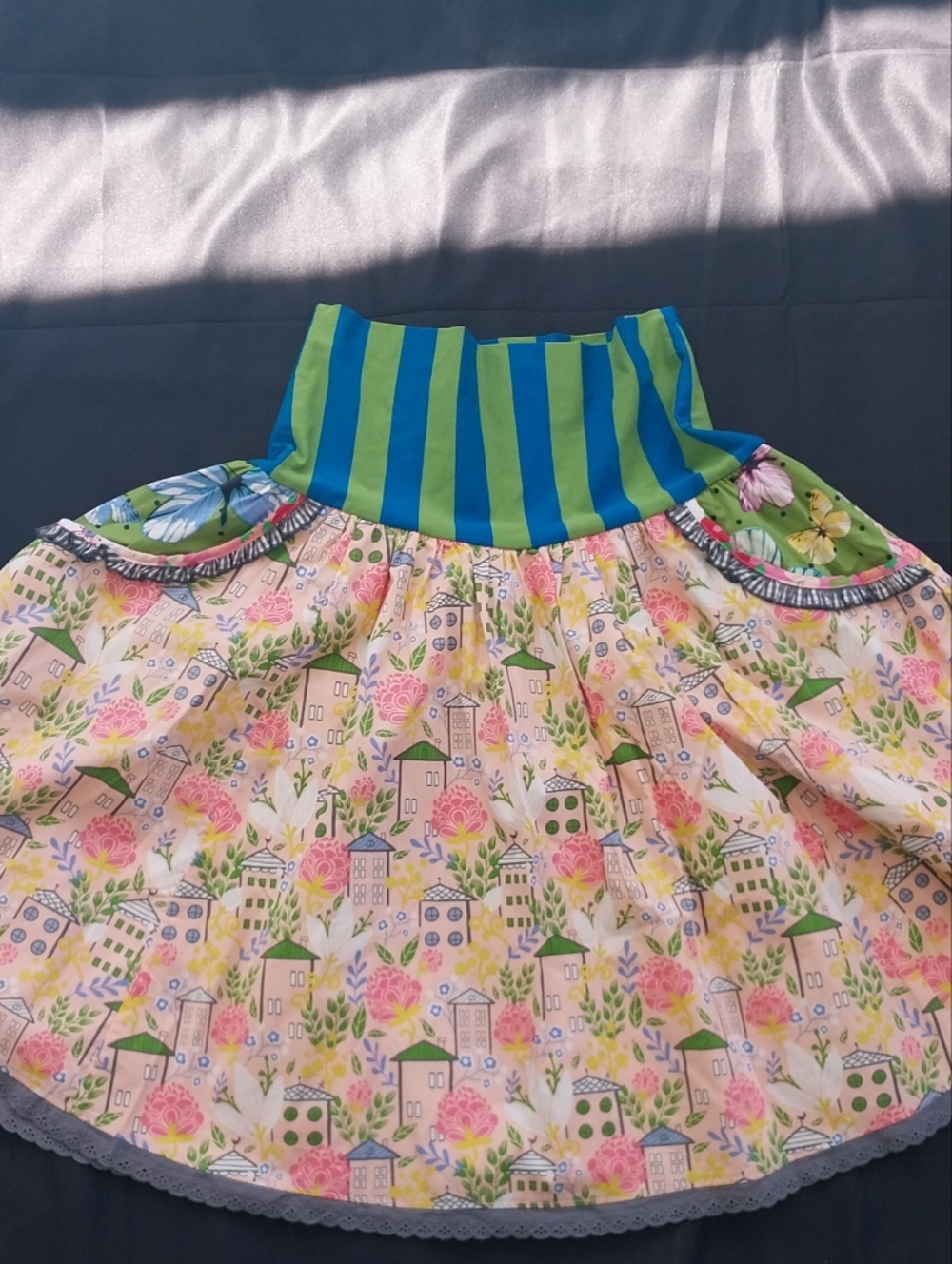 Matilda Jane Homeward Bound Print Skirt with Striped Waistband NWT - Picture 2 of 7